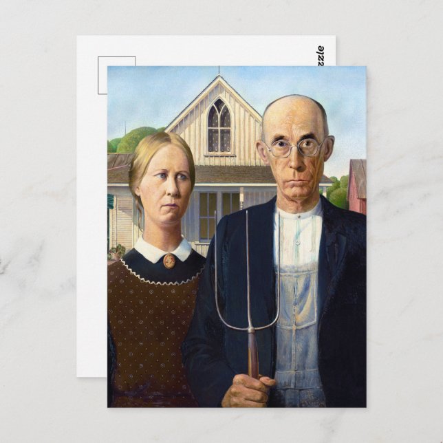 Jordbruksandan,Grant Wood American Gothic Vykort (Fram/baksida)
