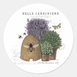 Jordbruksbin i modern vintage fransk runt klistermärke