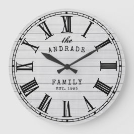 Jordbruksfamiljen Namn Rustic White Wood Land Stor Klocka