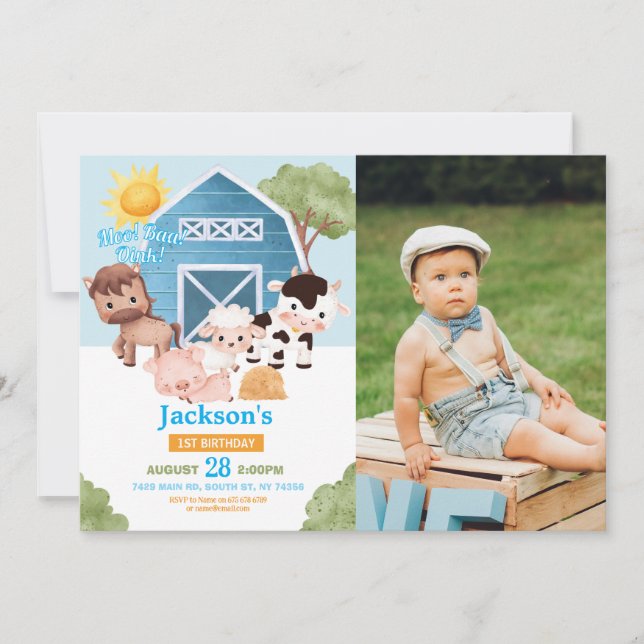 Jordbruksfödelsedag 1:a Inbjudan Blue Boys One Pho (Framsida)