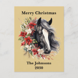 Jordbruksföretaget Black jul Horse Wand Poinsettia Helg Vykort