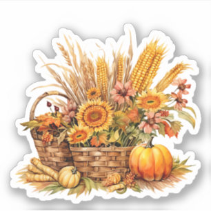 Jordbrukshus Basket i Pumpkins Fall Sticker Klistermärken