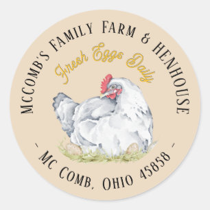 Jordbrukshus Egg Carton Label Hen med ägg Runt Klistermärke