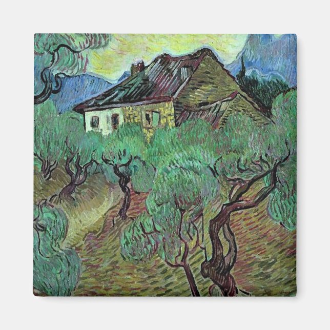 Jordbrukshus i Olive Träd Van Gogh Fine Art Magnet (Framsidan)
