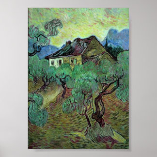 Jordbrukshus i Olive Träd Van Gogh Fine Art Poster