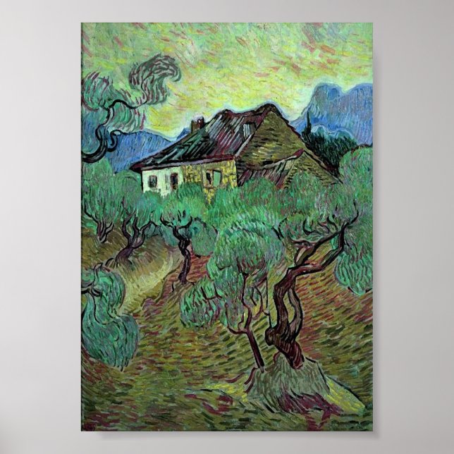 Jordbrukshus i Olive Träd Van Gogh Fine Art Poster (Framsidan)