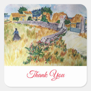 Jordbrukshus i Provence Stil i Van Gogh Fyrkantigt Klistermärke