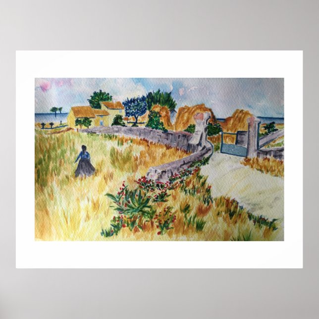 Jordbrukshus i Provence Stil i Van Gogh Poster (Framsidan)