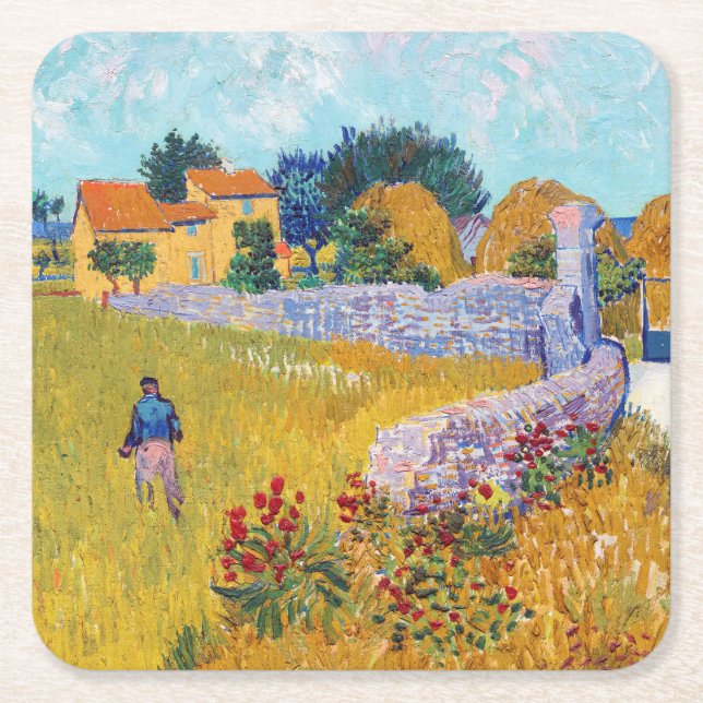 Jordbrukshus i Provence, Van Gogh Underlägg Papper Kvadrat (Framsidan)