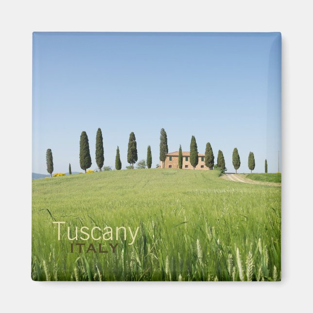 Jordbrukshus i Toscana med cypresses textmagnet Magnet (Framsidan)