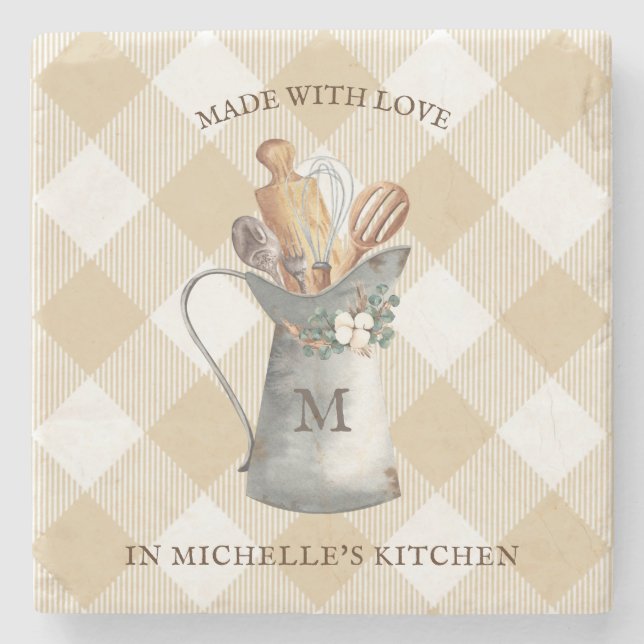 Jordbrukshus Monogram Namn Stenunderlägg (Framsidan)