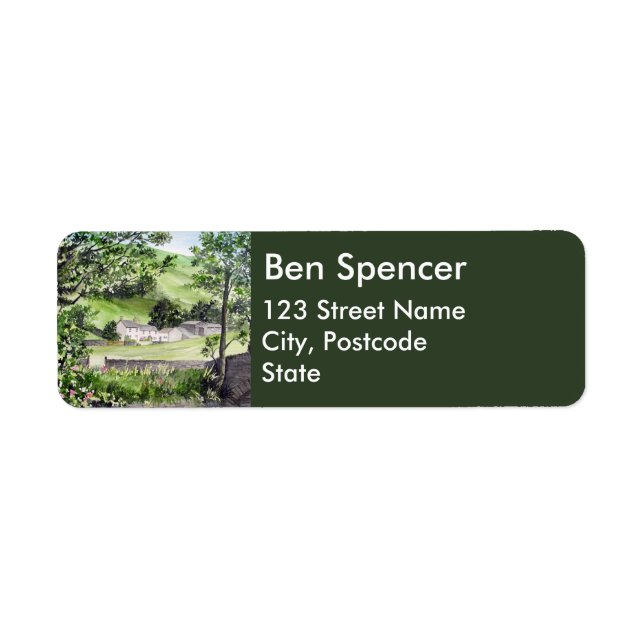 Jordbrukshus nära Thirlmere Painting Bröllop Returadress Etikett (Framsidan)
