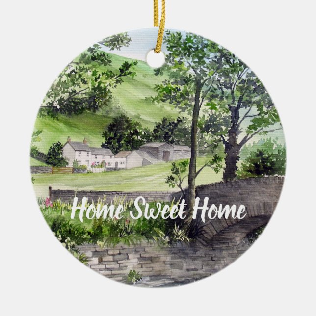 Jordbrukshus nära Trelmere, Sjö District, England Julgransprydnad Keramik (Framsidan)