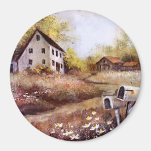 Jordbrukshus och Barn Rustic Farm CountryMagnet Magnet