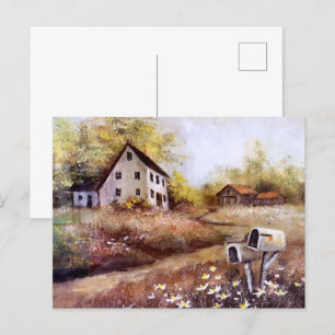 Jordbrukshus och Barn Rustic Farm Land Vykort