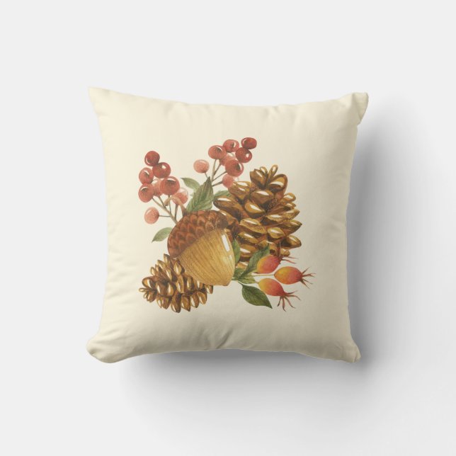 Jordbrukshus Pinecones och Acorn - Rustic Autumn Kudde (Framsida)