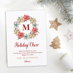 Jordbrukshus Poinsettia Wandetia med Brev Monogram Julkort