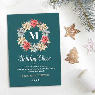 Jordbrukshus Poinsettia Wandetia med Brev Monogram Julkort