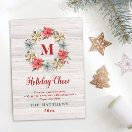 Jordbrukshus Poinsettia Wandetia med Brev Monogram Julkort