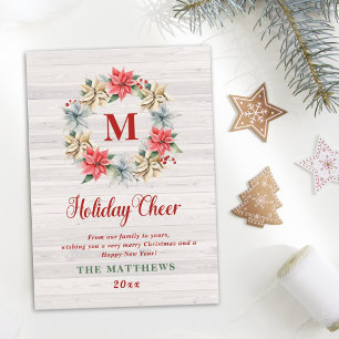 Jordbrukshus Poinsettia Wandetia med Brev Monogram Julkort
