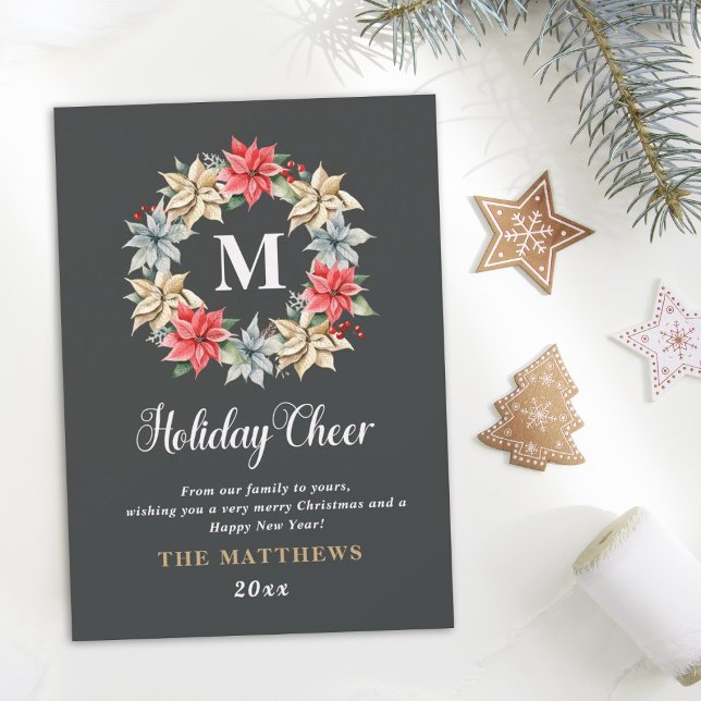 Jordbrukshus Poinsettia Wandetia med Brev Monogram Julkort (Skapare uppladdad)