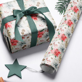 Jordbrukshus Poinsettia Wood Rustic-jul Presentpapper