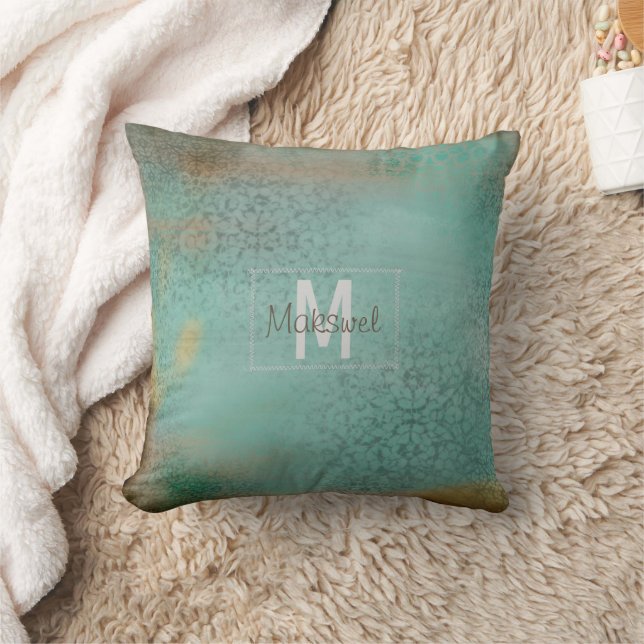 Jordbrukshus Stil Rustic Teal Monogram Kudde (Filt)