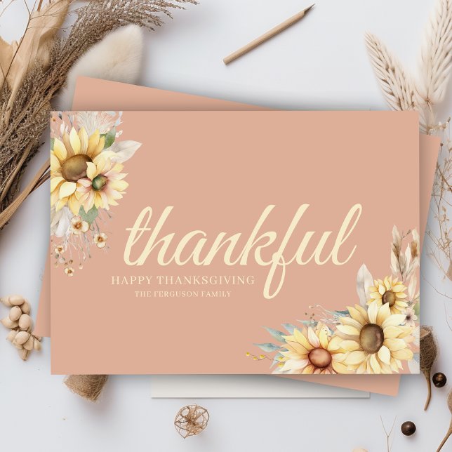Jordbrukshus - tack och lov Blommigt Chic Happy th Julkort (elegant thankful happy thanksgiving farmhouse floral cards with family or business name and message)