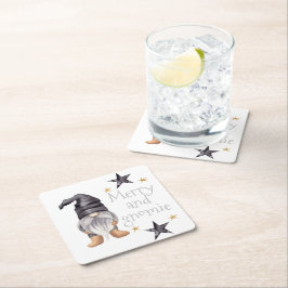 Jordbrukshus Winter Watercolor Gnome för jul Underlägg Papper Kvadrat