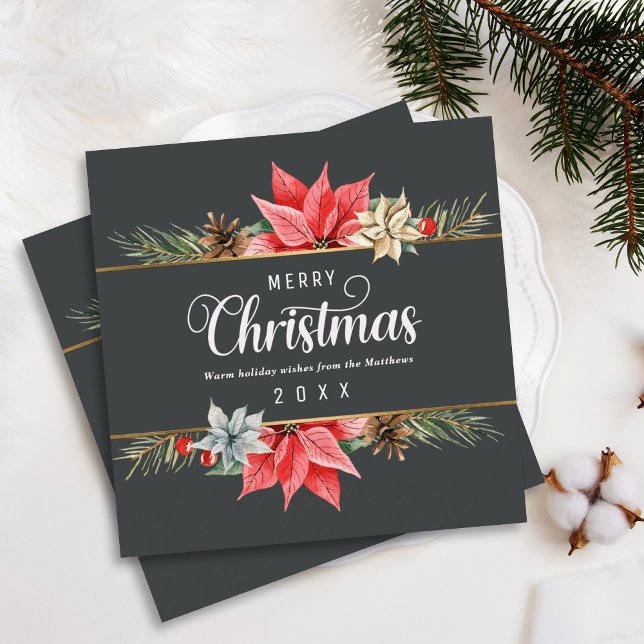 Jordbrukshuset Poinsettia Guld Framed Square jul Julkort (Skapare uppladdad)