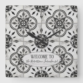 Jordbrukskammare, Tile Mönster Wood Family Namn Fyrkantig Klocka