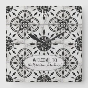 Jordbrukskammare, Tile Mönster Wood Family Namn Fyrkantig Klocka