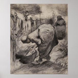 Jordbrukskvinnor, tvätttub och Tvätt Van Gogh Fi Poster