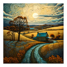 Jordbruksmark med solnedgång inlagd