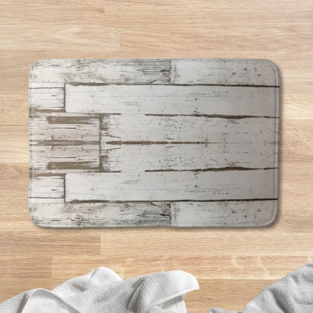 Jordbrukssäng grått-vit trälåda badrumsmatta (rustic farmhouse barn beige grey white wood grain bath mat)