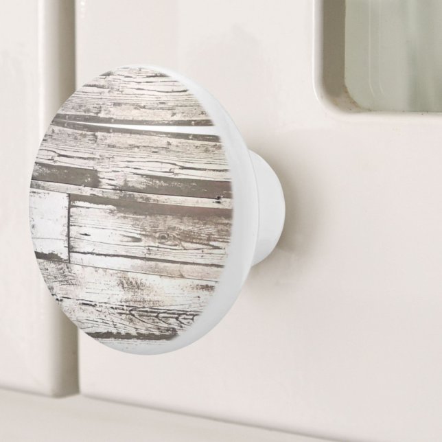 Jordbrukssäng grått-vit trälåda knopp (rustic farmhouse barn beige grey white wood grain ceramic knob)