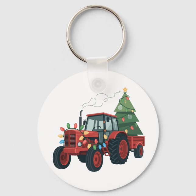 Jordbrukstraktor Julbelysning Traktor Jul  Nyckelring (Framsida)
