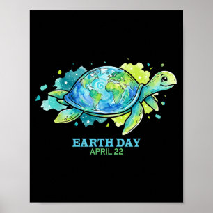 Jorddag akvarell havssköldpadda glob skal rädda poster