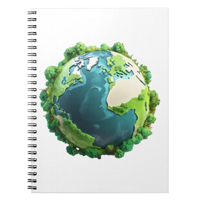 Jorddagen - Grönt och blå jord med Träd Anteckningsbok (Framsidan)