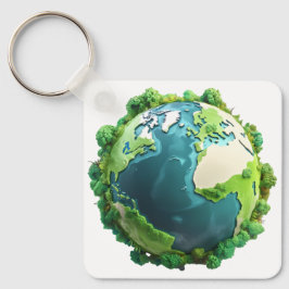 Jorddagen - Grönt och blå jord med Träd Nyckelring
