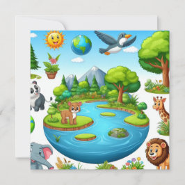 Jorddagen i lycklig - Globe Grönt Träd Vatten, kon Julkort