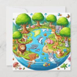 Jorddagen i lycklig - Globe Grönt Träd Vatten, kon Julkort