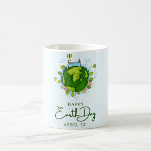 Jorddagen i lycklig kaffemugg