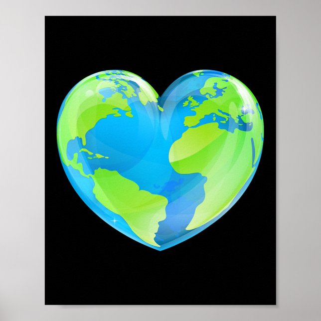 Jorddagen Kärlek Heart World Globe Poster (Framsidan)