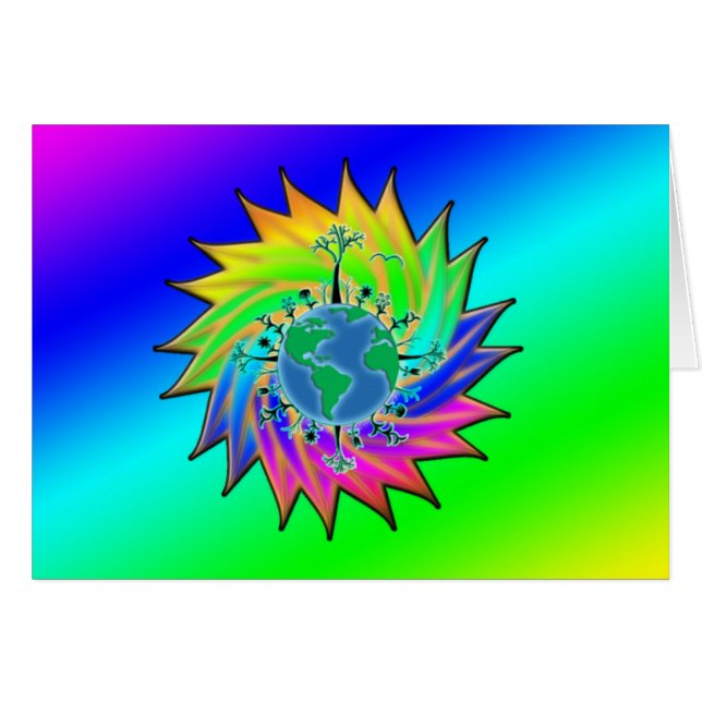 Jorddagen ~ Sunburst Hälsningskort (Framsidan Horizontal)