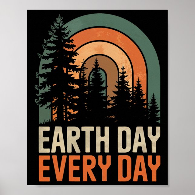 Jorddagen varje dag Retro Forest Rainbow Nature 70 Poster (Framsidan)