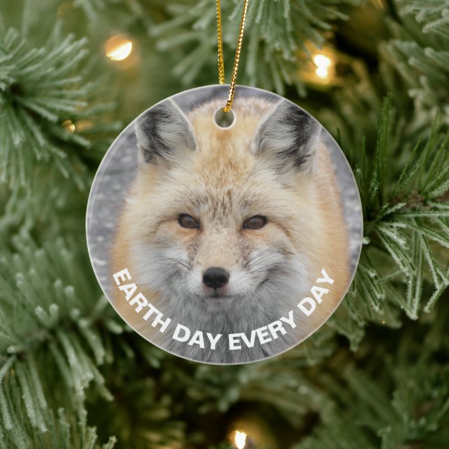 Jorddagen varje dag Röda foxfoto Julgransprydnad Keramik (Träd)