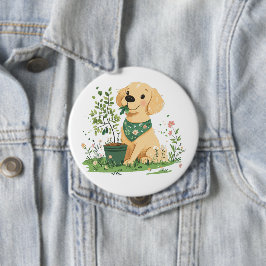 Jorddags Golden Retriever Hund Trädgårdsskötsel Knapp