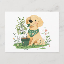 Jorddags golden retriever hund trädgårdsskötsel vykort