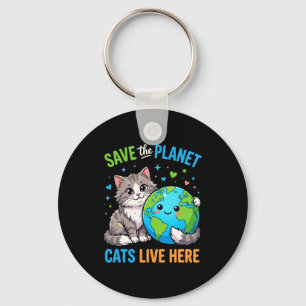 Jorddags kvinner män rädda planeten katt bor här nyckelring